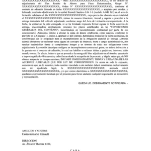 INTIMACION A CONCESIONARIA A ENTREGA DE UNIDAD